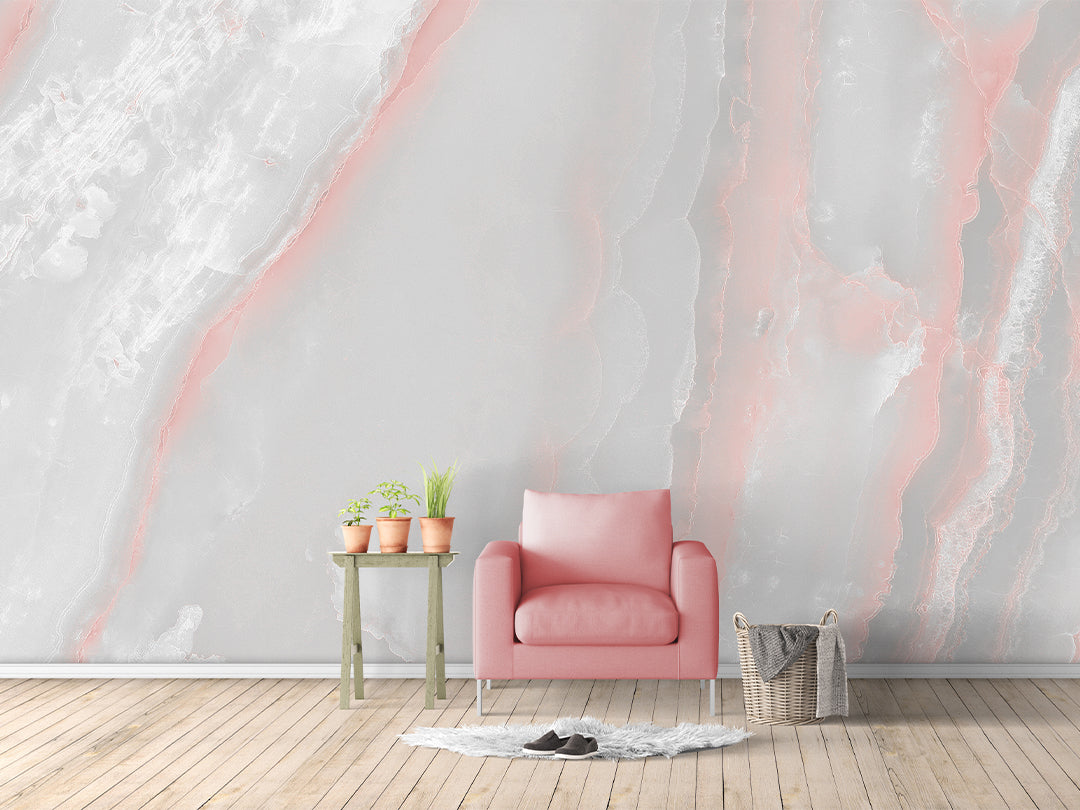 Self Adhesive Gray and Pink Marble Abstract Gray White Stone Texture Wall Mural CCM124