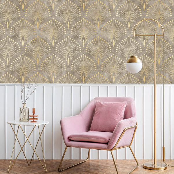 Beige Brown Art Deco Wallpaper CC282 - CostaCover - Peel and stick Removable Wallpaper - 