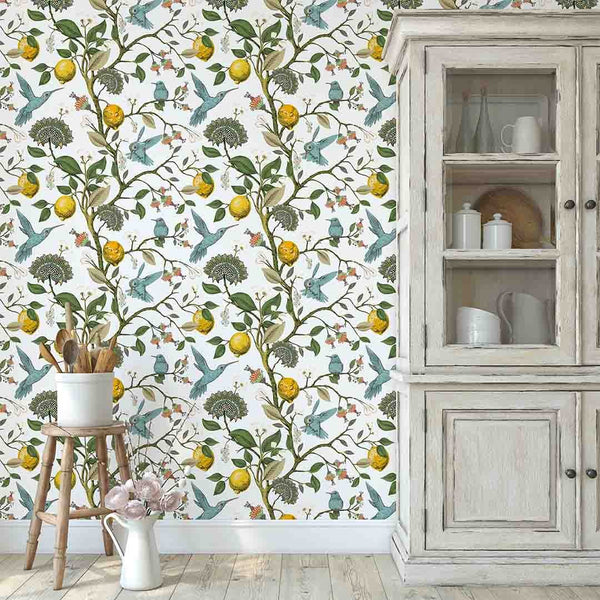 Vintage Birds & Tree Branch Wallpaper CC250 - CostaCover - Peel and stick Removable Wallpaper - 3d wall painting - accent wallpaper - adhesive wallpaper design