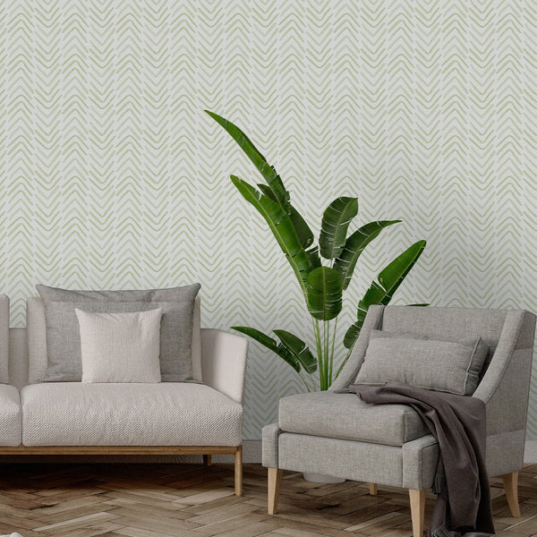 Green Chevron Lines Herringbone Wallpaper CC008 - CostaCover - Peel and stick Removable Wallpaper - Abstract - abstract wallpaper - adhesive wallpaper