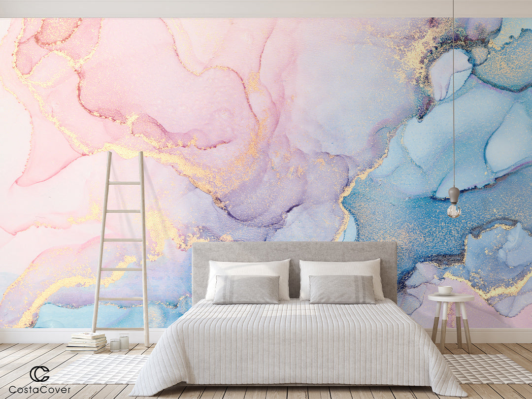 Self Adhesive Watercolor Abstract Pink Blue Marble Wall Mural