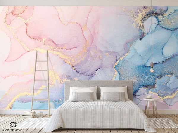 Pink & Blue Watercolor ink Wall Mural CCM015 - CostaCover - Peel and stick Removable Wallpaper - accent wallpaper - adhesive wallpaper - alcohol ink print