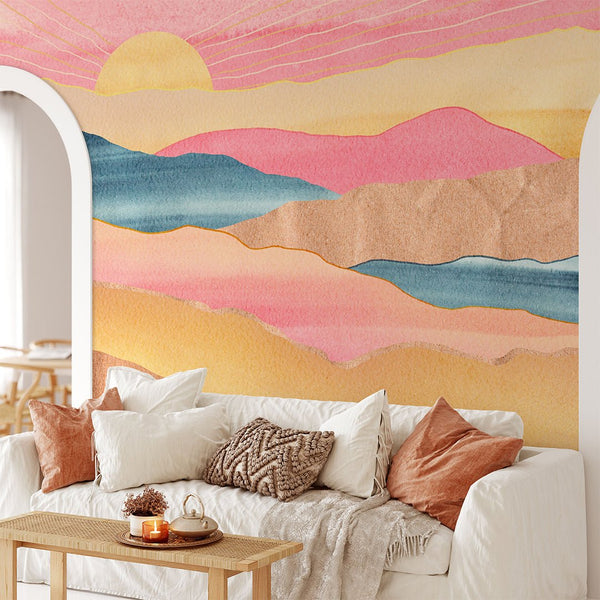 Colorful Mountains & Sunset Wall Mural CCM114 - CostaCover - Peel and stick Removable Wallpaper - abstract wallpaper - accent wallpaper - adhesive wallpaper