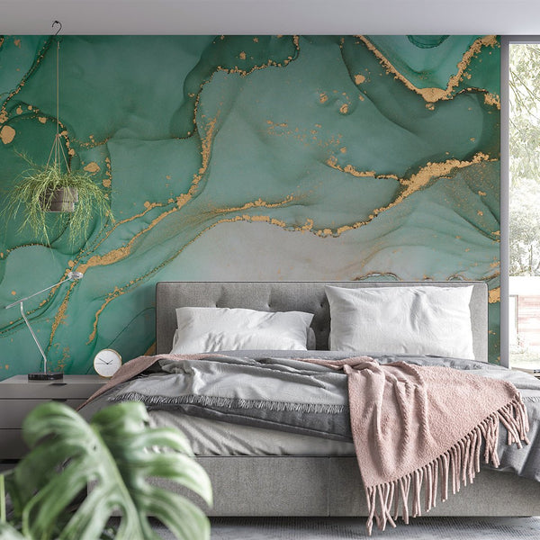 Green Watercolor Ink Wall Mural CCM053 - CostaCover - Peel and stick Removable Wallpaper - 3d wall murals - abstract wall art - abstract wallpaper