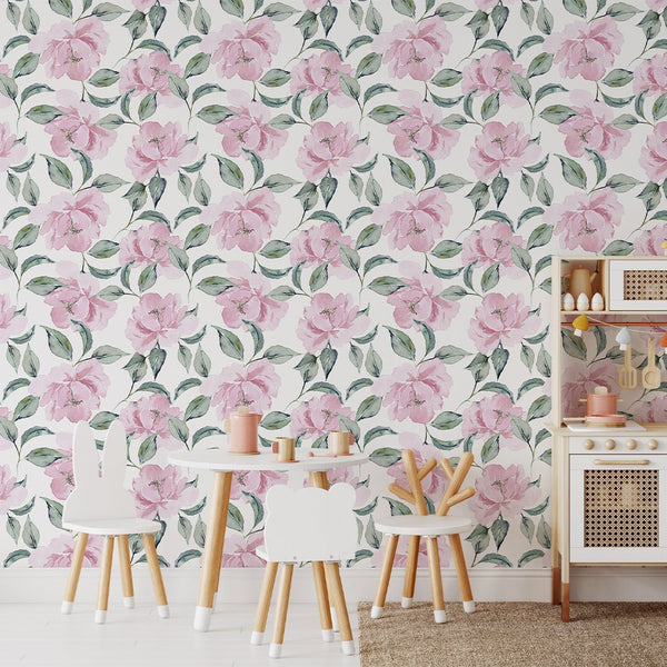 Watercolor Pink Peonies Wallpaper CC236 - CostaCover - Peel and stick Removable Wallpaper - accent wallpaper - adhesive wallpaper - bedroom interior