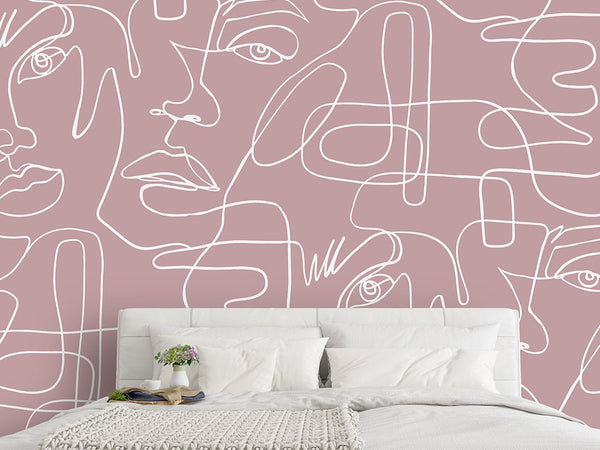 Pink Abstract Female Faces Wall Mural CCM038 - CostaCover - Peel and stick Removable Wallpaper - accent wallpaper - adhesive wallpaper - adhesive wallpaper design