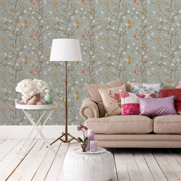 Tree Branch & Hummingbird Wallpaper CC240 - CostaCover - Peel and stick Removable Wallpaper - accent wallpaper - adhesive wallpaper - Animal print wallpaper