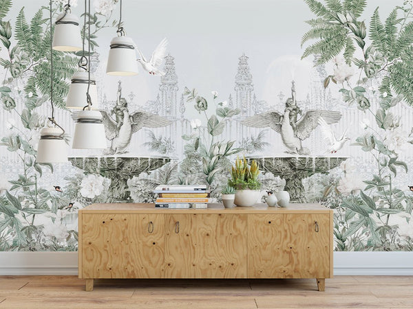 Vintage Garden Wall Mural CCM070 - CostaCover - Peel and stick Removable Wallpaper - 3d wall murals - 70's style - accent wallpaper