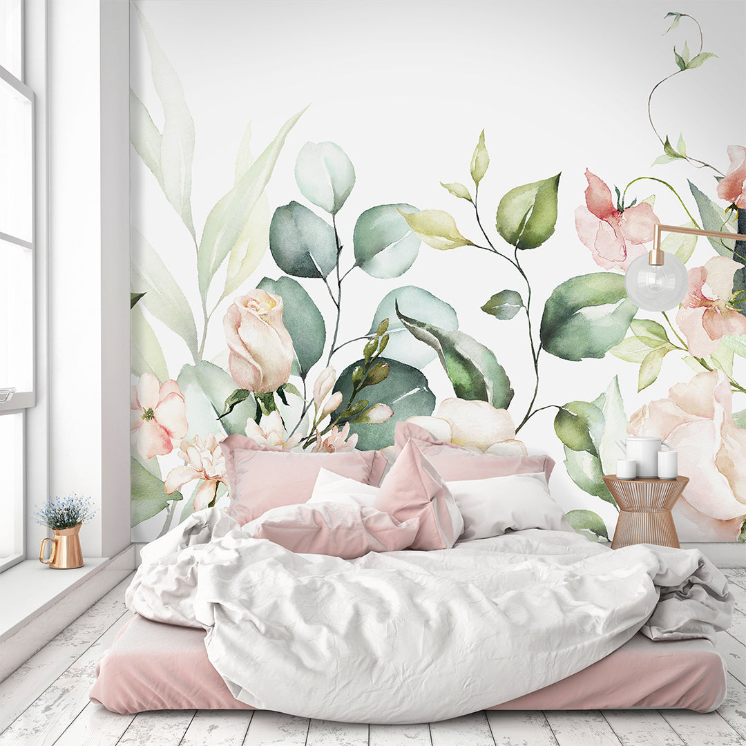 Large Roses and Eucalyptus Wall Mural CCM101