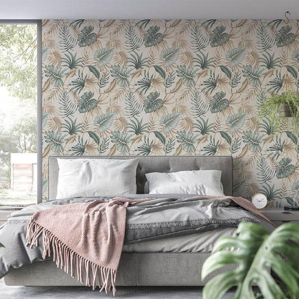 Tropical Palm Leaves Wallpaper CC027 - CostaCover - Peel and stick Removable Wallpaper - accent wallpaper - adhesive wallpaper - adhesive wallpaper design