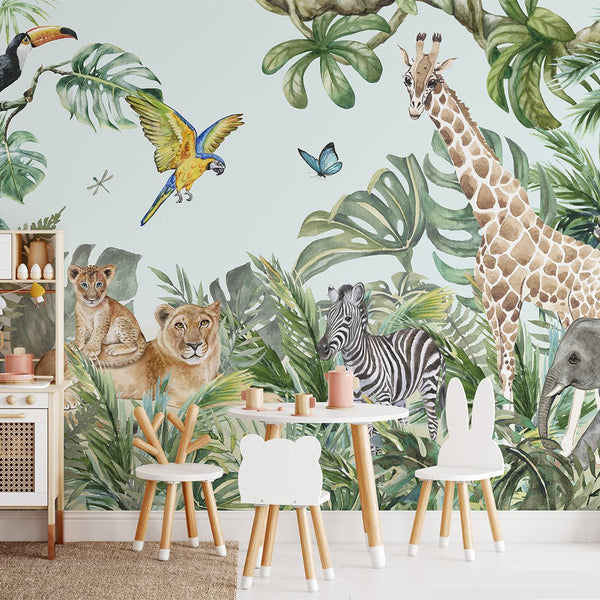 Safari Jungle Animals Wall Mural CCM016 - CostaCover - Peel and stick Removable Wallpaper - accent wallpaper - adhesive wallpaper - animal print