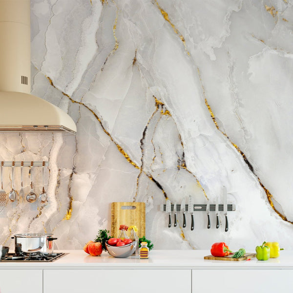White & Gold Marble Texture Wall Mural CCM030 - CostaCover - Peel and stick Removable Wallpaper - abstract wallpaper - accent wallpaper - adhesive wallpaper