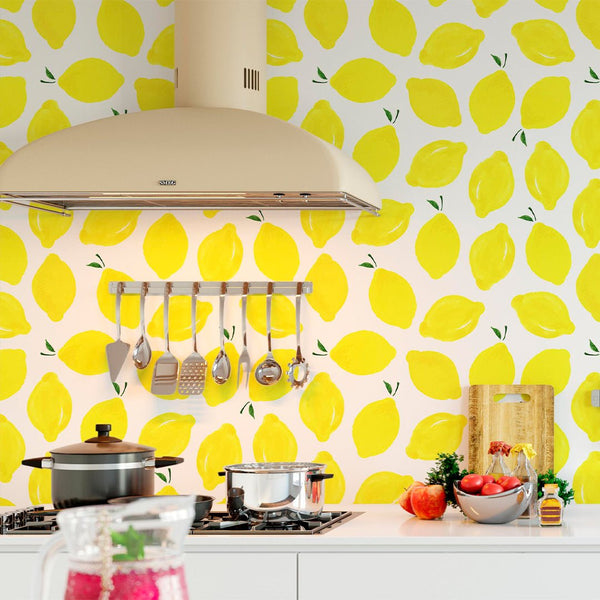 Juicy Yellow Lemons Wallpaper CC010 - CostaCover - Peel and stick Removable Wallpaper - Backsplash panels - bathroom wallpaper - botanical
