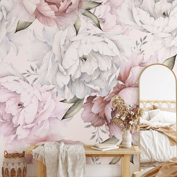 Blush Pink Peony Wall Mural CCM107 - CostaCover - Peel and stick Removable Wallpaper - accent wallpaper - adhesive wallpaper - bathroom wallpaper