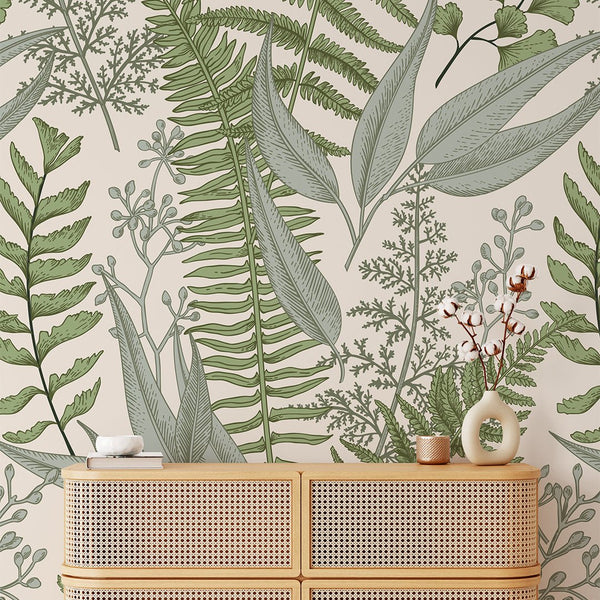 Light Green Fern Wall Mural CCM081 - CostaCover - Peel and stick Removable Wallpaper - accent wallpaper - adhesive wallpaper - bathroom wallpaper