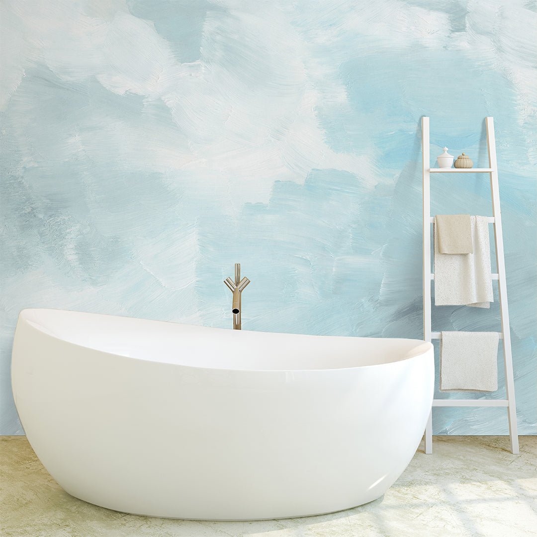 Blue Brush Strokes Wall Mural in a bathroom interior