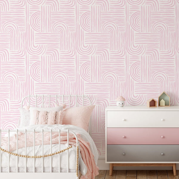 Pink Boho Lines Wallpaper CC277 - CostaCover - Peel and stick Removable Wallpaper - abstract lines - abstract wallpaper - accent wallpaper