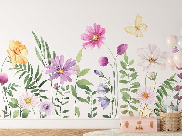 Colorful Wildflowers Wall Mural CCM086 - CostaCover - Peel and stick Removable Wallpaper - accent wallpaper - adhesive wallpaper - baby wall decor