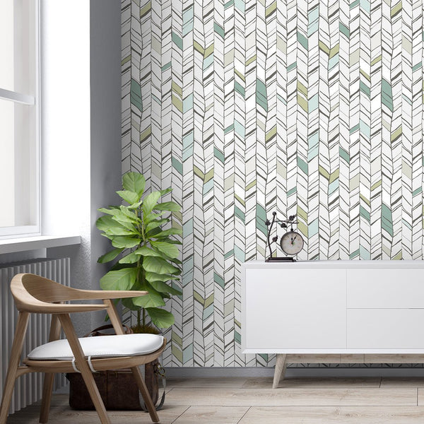Herringbone Chevron Wallpaper CC197 - CostaCover - Peel and stick Removable Wallpaper - adhesive wallpaper - arrow feather - Backsplash panels