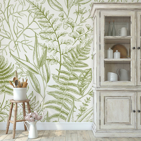 Light Green Fern Wall Mural CCM082 - CostaCover - Peel and stick Removable Wallpaper - accent wallpaper - adhesive wallpaper - bathroom wallpaper