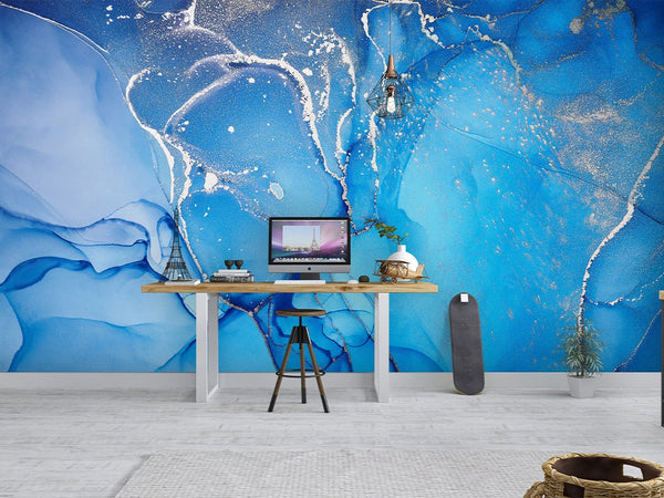 Blue Watercolor ink Wall Mural CCM057 - CostaCover - Peel and stick Removable Wallpaper - 3d wall painting - abstract wall art - abstract wallpaper