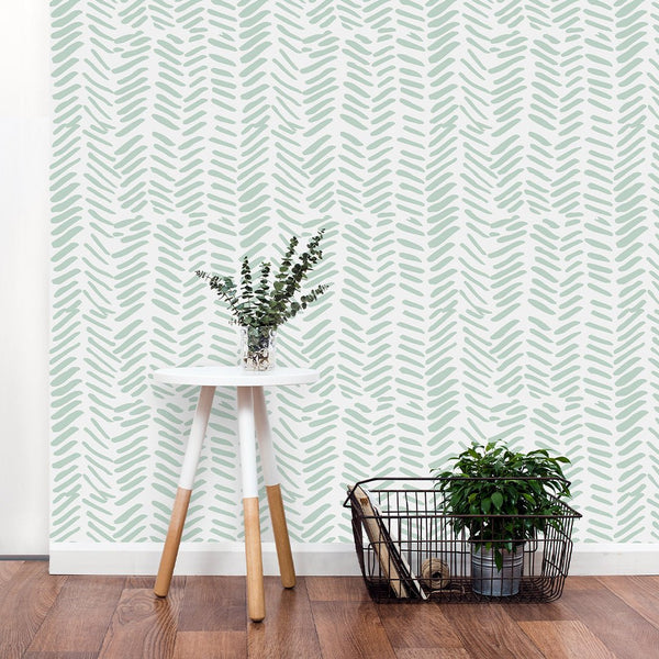 Herringbone Green Chevron Wallpaper CC020 - CostaCover - Peel and stick Removable Wallpaper - adhesive wallpaper - adhesive wallpaper design - baby bedroom