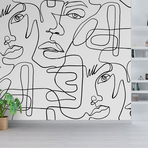 Abstract Female Faces Wall Mural CCM036 - CostaCover - Peel and stick Removable Wallpaper - accent wallpaper - art deco peel and stick wallpaper - Art Deco Removable Wallpaper
