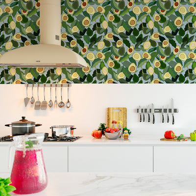 Self Adhesive Yellow Avocado Green Leaves Kitchen Removable Wallpaper CC231