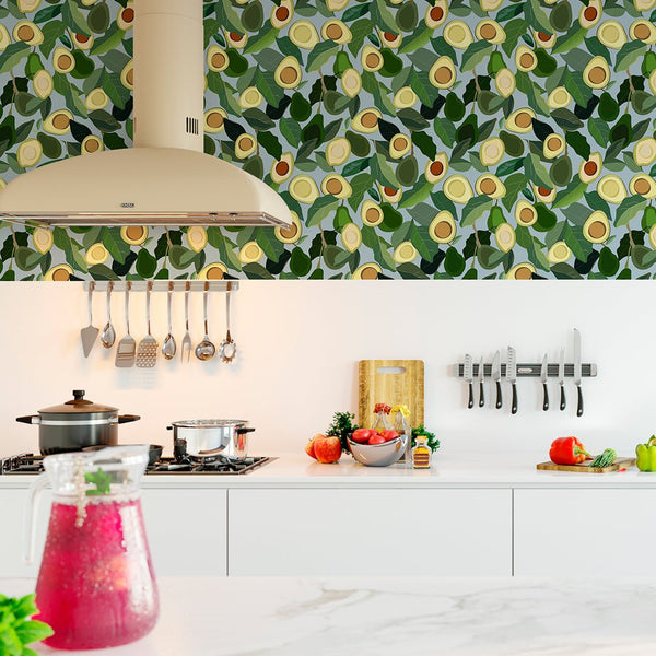 Avocado & Green Leaves Wallpaper CC231 - CostaCover - Peel and stick Removable Wallpaper - accent wallpaper - adhesive wallpaper - Backsplash panels