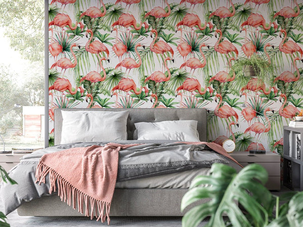 Watercolor Pink Flamingo Wallpaper CC055 - CostaCover - Peel and stick Removable Wallpaper - adhesive wallpaper - bathroom wallpaper - bedroom wallpaper