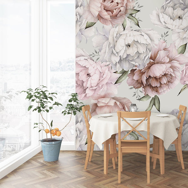 Pink & White Peonies Wall Mural CCM027 - CostaCover - Peel and stick Removable Wallpaper - accent wallpaper - adhesive wallpaper - baby bedroom