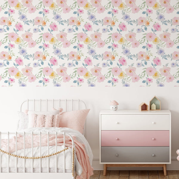 Watercolor Retro Roses Wallpaper CC246 - CostaCover - Peel and stick Removable Wallpaper - 3d wall painting - accent wallpaper - adhesive wallpaper design
