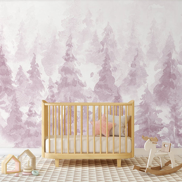 Purple Watercolor Forest Wall Mural CCM112 - CostaCover - Peel and stick Removable Wallpaper - accent wallpaper - adhesive wallpaper - baby wallpaper
