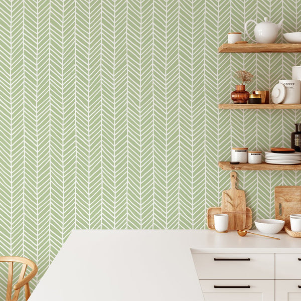Green Chevron Herringbone Wallpaper CC032 - CostaCover - Peel and stick Removable Wallpaper - Abstract - adhesive wallpaper - Backsplash panels
