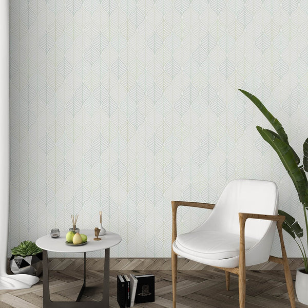Geometric Green Leaves Wallpaper CC218 - CostaCover - Peel and stick Removable Wallpaper - Abstract - abstract wallpaper - adhesive wallpaper