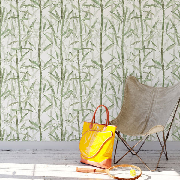 Watercolor Green Bamboo Wallpaper CC025 - CostaCover - Peel and stick Removable Wallpaper - adhesive wallpaper - bathroom wallpaper - bedroom interior