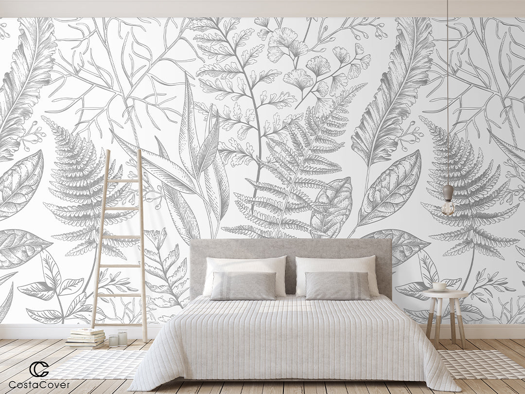 Gray Fern Botanical Self Adhesive Greenery Wall Mural CCM083