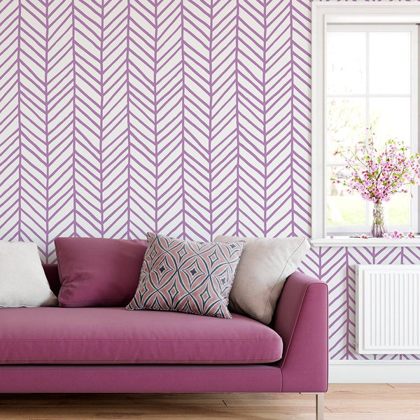Purple Chevron Herringbone Wallpaper CC132 - CostaCover - Peel and stick Removable Wallpaper - arrow feather - Backsplash panels - bathroom wallpaper