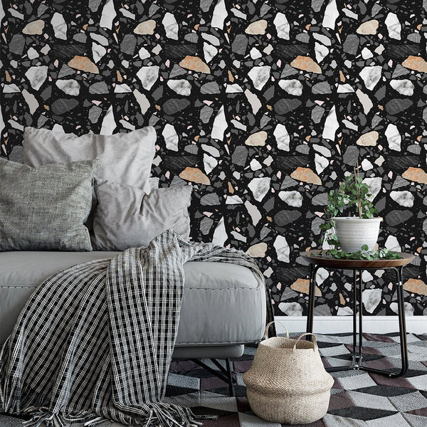 Black & Gray Stones Wallpaper CC266 - CostaCover - Peel and stick Removable Wallpaper - accent wallpaper - adhesive wallpaper - adhesive wallpaper design