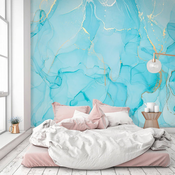 Light Blue Watercolor Ink Wall Mural CCM055 - CostaCover - Peel and stick Removable Wallpaper - 3d wall painting - abstract wallpaper - adhesive wallpaper