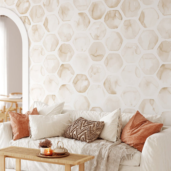 Watercolor Beige Honeycomb Wallpaper CC251 - CostaCover - Peel and stick Removable Wallpaper - 3d wall murals - Abstract - abstract wallpaper
