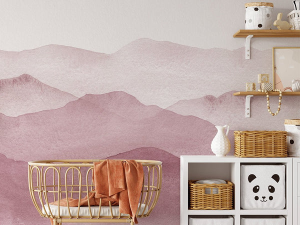 Purple Watercolor Mountains Wall Mural CCM063 - CostaCover - Peel and stick Removable Wallpaper - Abstract - abstract wall art - abstract wallpaper