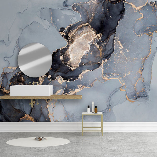 Gray & Black Watercolor ink Wall Mural CCM041 - CostaCover - Peel and stick Removable Wallpaper - 3d wall murals - accent wallpaper - adhesive wallpaper