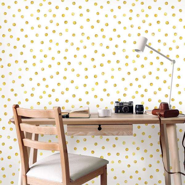 Gold Polka Dots Wallpaper CC099 - CostaCover - Peel and stick Removable Wallpaper - adhesive wallpaper - bathroom wallpaper - bedroom interior