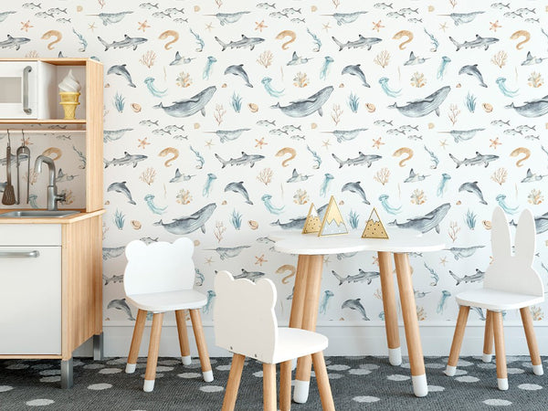 Under Sea Ocean Fish Wallpaper CC050 - CostaCover - Peel and stick Removable Wallpaper - accent wallpaper - adhesive wallpaper - adhesive wallpaper design