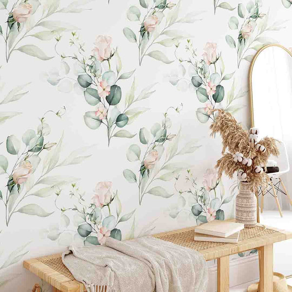Eucalyptus and Roses Wallpaper CC252