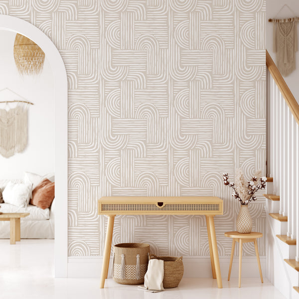 Beige Boho Arches Wallpaper CC274 - CostaCover - Peel and stick Removable Wallpaper - Abstract Beige Gold Stripes Waves Removable Wallpaper - Abstract Beige Gold Stripes Waves Removable Wallpaper near me - Abstract Beige Gold Stripes Waves Removable Wallpaper price