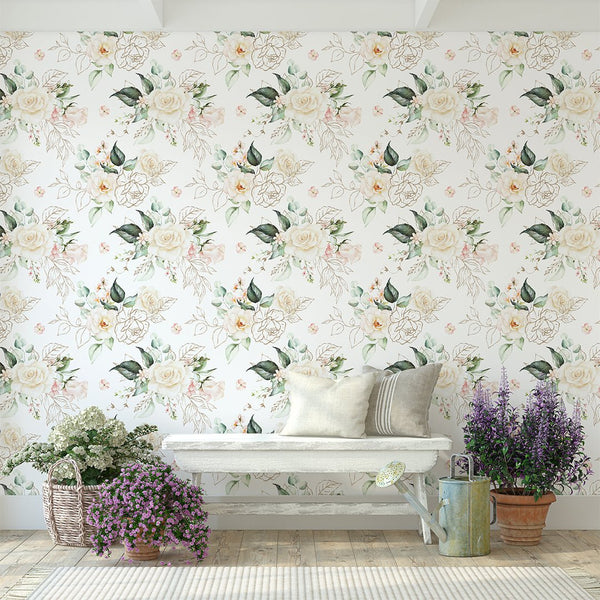 Blush Roses Wallpaper CC243 - CostaCover - Peel and stick Removable Wallpaper - 3d wall murals - accent wallpaper - adhesive wallpaper