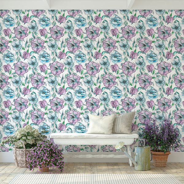 Watercolor Colorful Flowers Wallpaper CC214 - CostaCover - Peel and stick Removable Wallpaper - adhesive wallpaper - bathroom wallpaper - bedroom interior