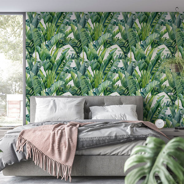 Tropical Banana Leaves Wallpaper CC247 - CostaCover - Peel and stick Removable Wallpaper - 3d wall murals - 3d wall painting - accent wallpaper
